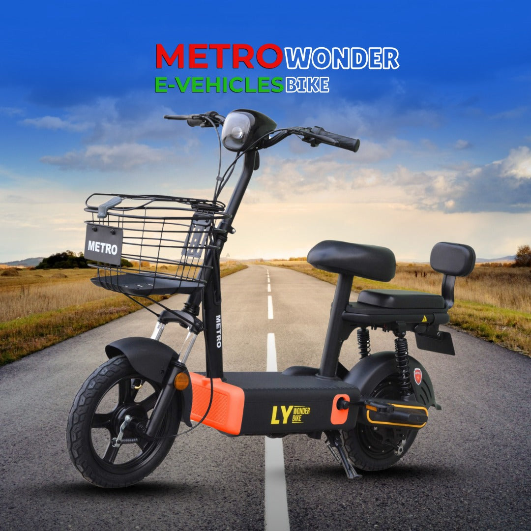 Metro Wonder Electric Bike – Compact design, 48V graphene battery, 55KM range, 30KM/h speed, urban e-bike in Pakistan by DLC Electronics