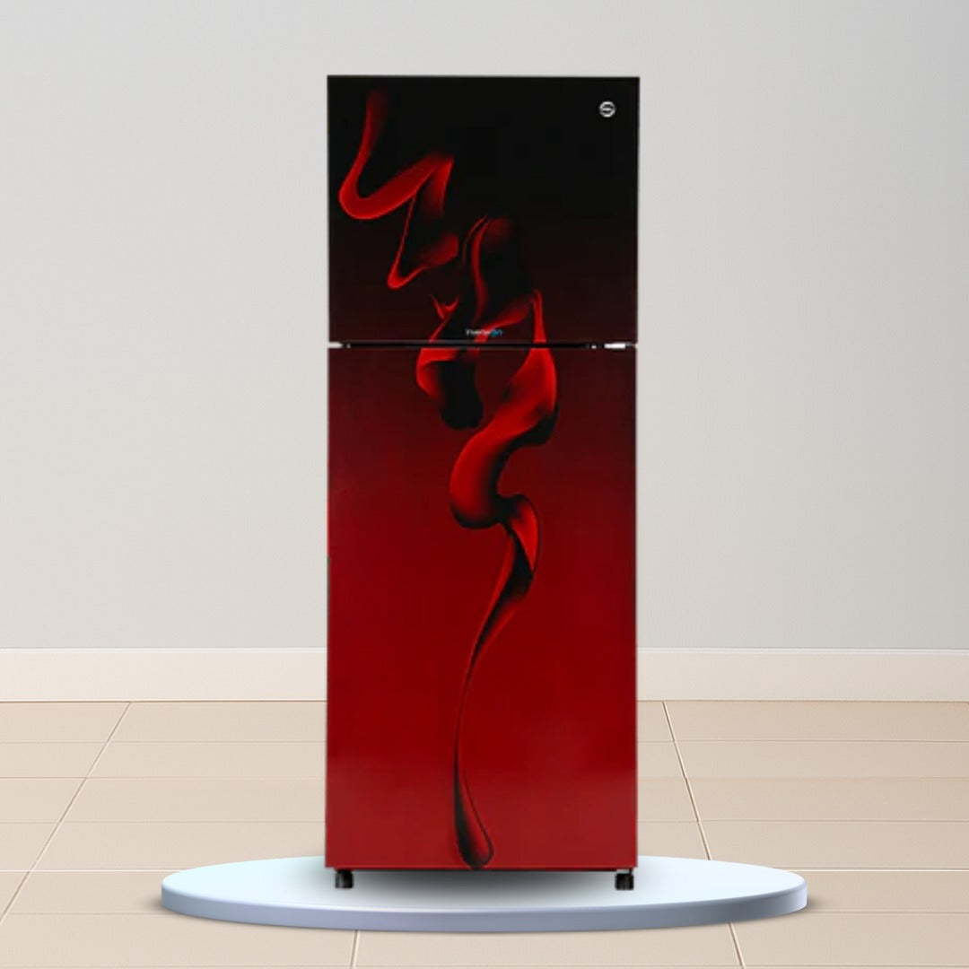 PEL Curved Glass Door Refrigerator – 382 L | 4‑Star, LED Interior, Copper Condenser